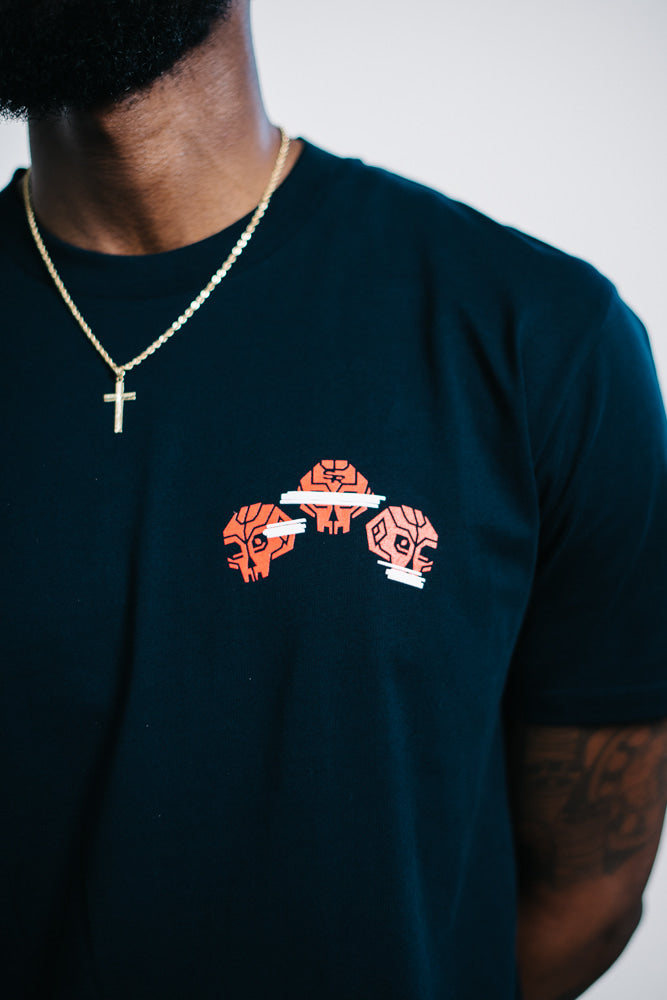 3 Robot Skulls on Navy Shirt